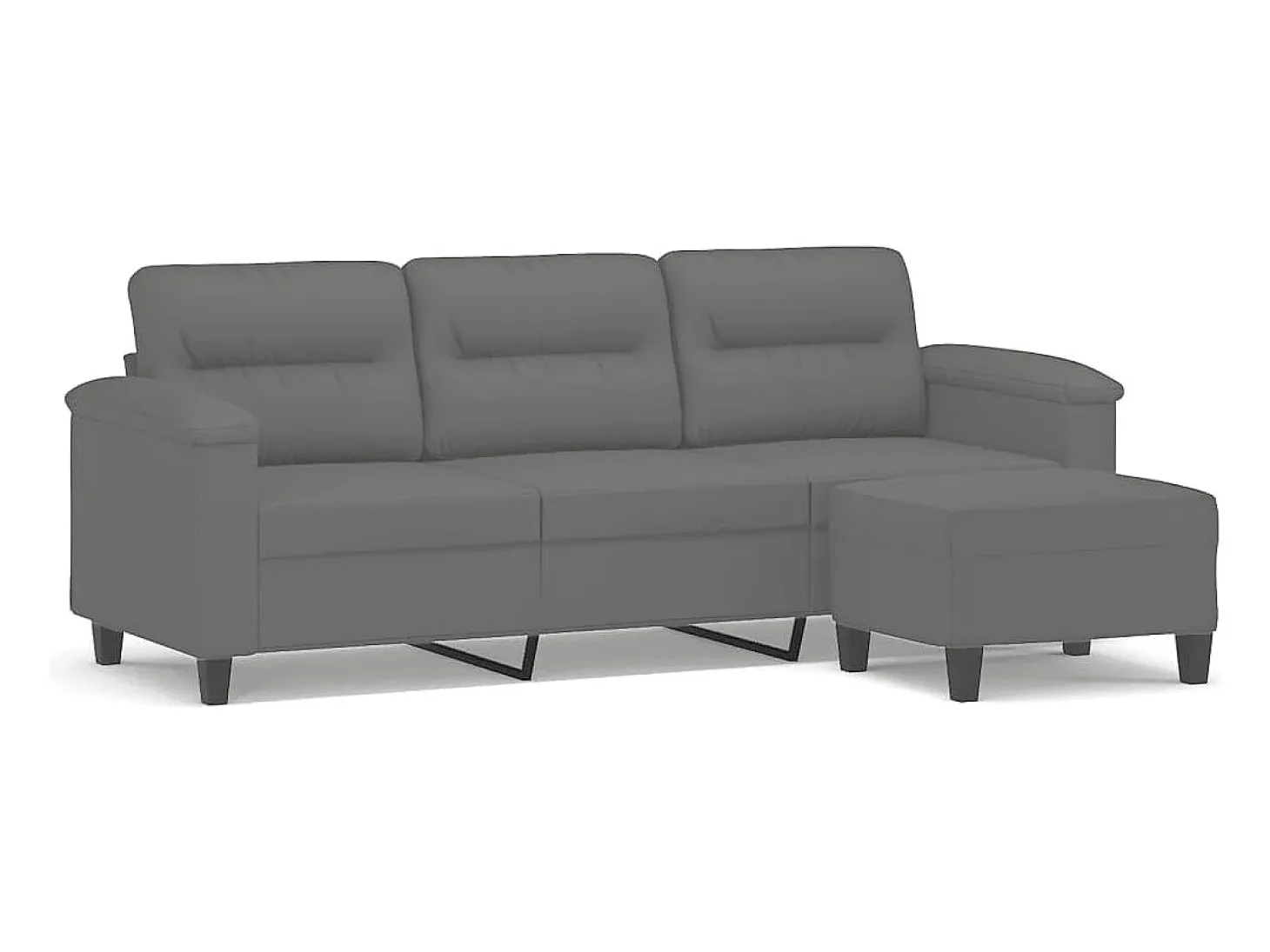 Sofá de 3 plazas y taburete tela microfibra gris oscuro 180 cm