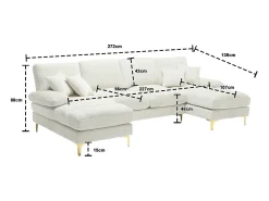 Sofá de 4 puentes, en tela de oruga, marco de madera sólida, con almohadas, 272x136x88cm, beige