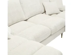 Sofá de 4 puentes, en tela de oruga, marco de madera sólida, con almohadas, 272x136x88cm, beige