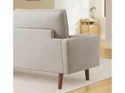 Sofá de 3 salones en tela de lino beige - escandinavo - con 2 almohadas y reposabrazos - pies de madera sólida - 173x77x84cm