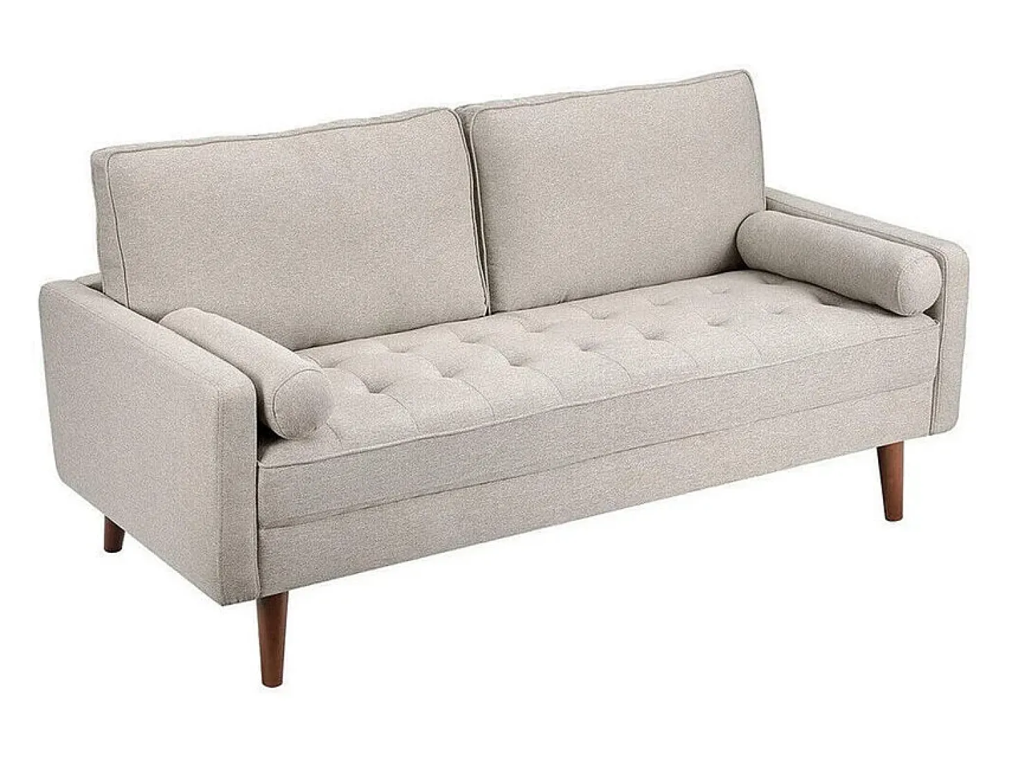 Sofá de 3 salones en tela de lino beige - escandinavo - con 2 almohadas y reposabrazos - pies de madera sólida - 173x77x84cm