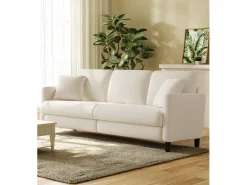 Sofá de 3 salones en terciopelo de peluche, comodidad de sofá derecha grande en madera maciza, amores con reposabrazos, 210 x 79 x 89 cm - beige