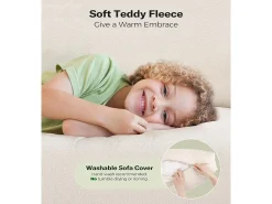 Sofá de 3 salones en terciopelo de peluche, comodidad de sofá derecha grande en madera maciza, amores con reposabrazos, 210 x 79 x 89 cm - beige