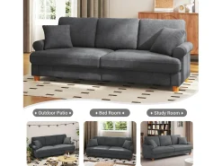 Sofá de comodidad de 3 salones, tela de oruga, con reposabrazos, cojines y 2 almohadas, carga máxima 365 kg - 220x76x86 cm