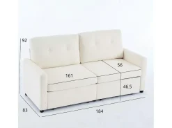 Sofá de dos plazas con cajones de almacenamiento, color marfil.