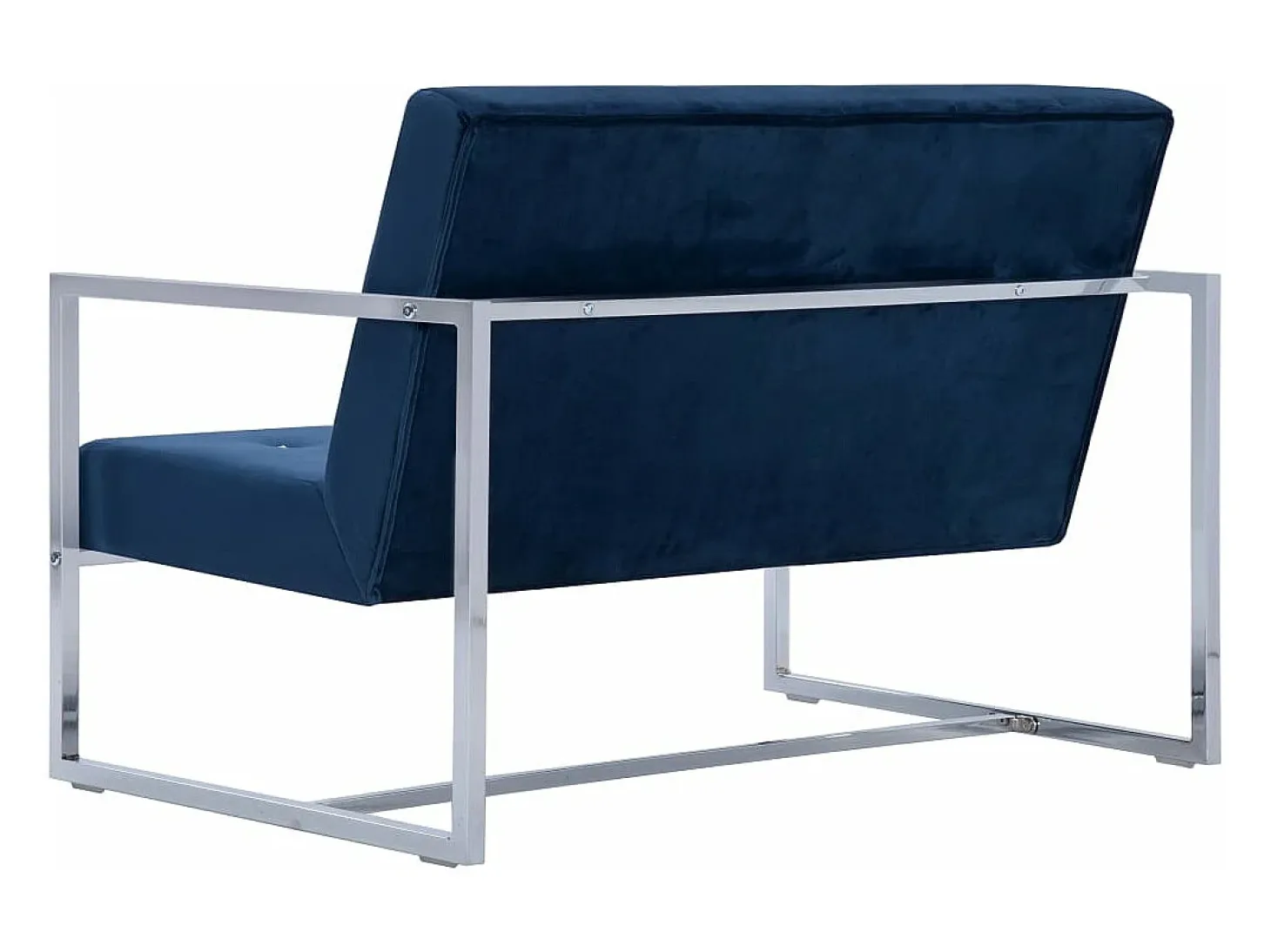 Sofá de dos plazas con reposabrazos cromados y terciopelo azul