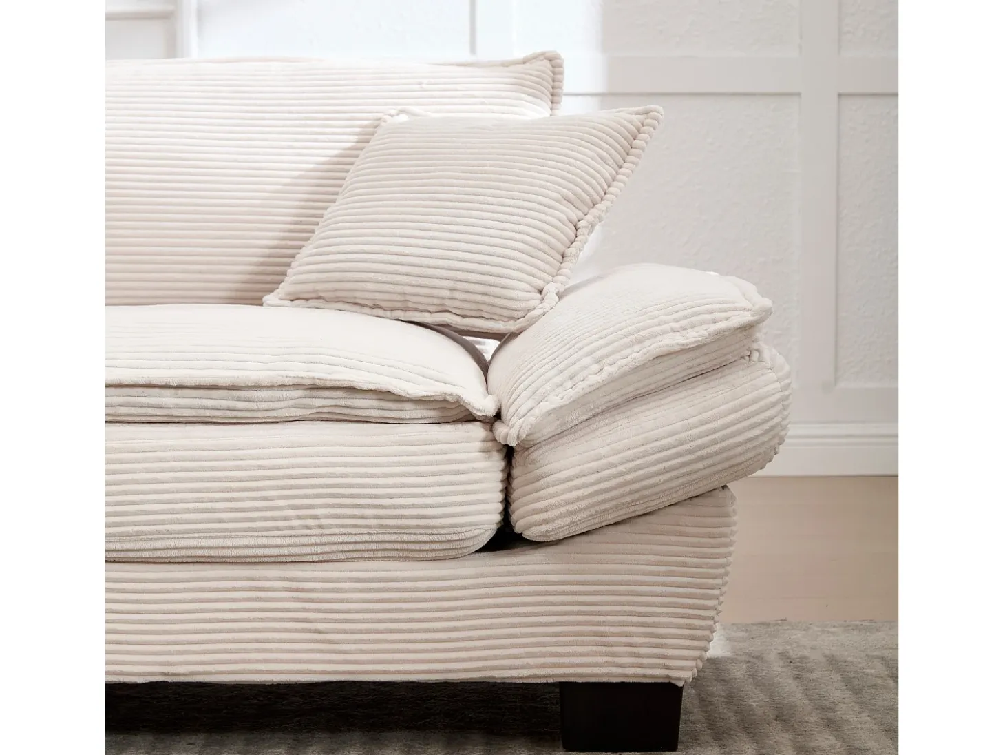 Sofá de dos plazas, de terciopelo, color beige, con reposacabezas y respaldo, ideal para salón y dormitorio