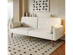 Sofá de dos plazas 180x75x82 cm - Respaldo ajustable - Terciopelo - Beige