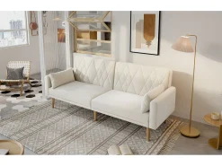 Sofá de dos plazas 180x75x82 cm - Respaldo ajustable - Terciopelo - Beige