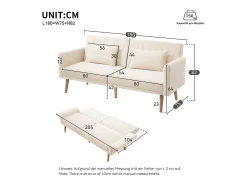 Sofá de dos plazas 180x75x82 cm - Respaldo ajustable - Terciopelo - Beige