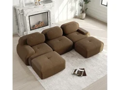 Sofá de esquina 3 plazas modular - en Pana - con 3 cojines y 2 otomanas - 298x178x70cm - Marrón