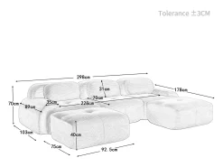 Sofá de esquina 3 plazas modular - en Pana - con 3 cojines y 2 otomanas - 298x178x70cm - Marrón