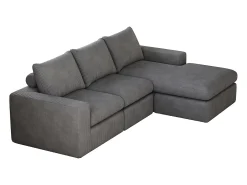 Sofá de esquina - Sofá de 3 plazas con tres cojines y reposabrazos - pana gris oscuro