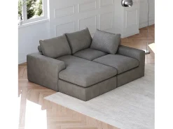 Sofá de esquina - Sofá de 3 plazas con tres cojines y reposabrazos - pana gris oscuro