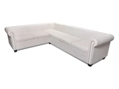 Sofá de esquina Chesterfield 6 plazas cuero artificial blanco