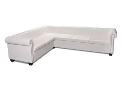 Sofá de esquina Chesterfield 6 plazas cuero artificial blanco