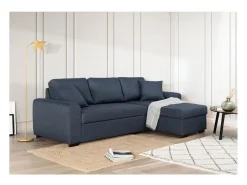 Sofá de esquina convertible reversible con almacenamiento Hamilton Tela Azul 4 plazas