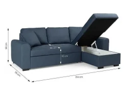 Sofá de esquina convertible reversible con almacenamiento Hamilton Tela Azul 4 plazas