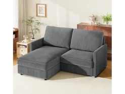 Sofá de esquina de 2 salas - ángulo reversible derecho / izquierda - 180x140x86cm - en tela de terciopelo acanalado - carga máxima de 300 kg - gris antracita