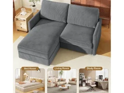 Sofá de esquina de 2 salas - ángulo reversible derecho / izquierda - 180x140x86cm - en tela de terciopelo acanalado - carga máxima de 300 kg - gris antracita