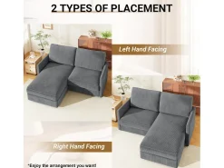 Sofá de esquina de 2 salas - ángulo reversible derecho / izquierda - 180x140x86cm - en tela de terciopelo acanalado - carga máxima de 300 kg - gris antracita