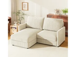 Sofá de esquina de 2 salas - ángulo reversible derecho / izquierda - 180x140x86cm - en tela de terciopelo acanalado - carga máxima de 300 kg - beige