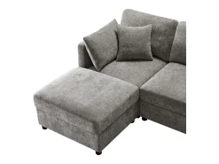 Sofá de esquina en L - 3 plazas - con reposapiés - 4 cojines - brazos ajustables - Gris