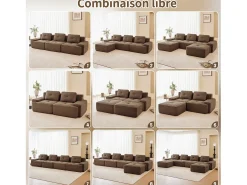 Sofá de Esquina Modular en Pana, con 2 otomanas y 2 cojines, 204x177x69cm, Marrón