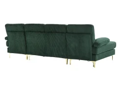 Sofá de esquina panorámico en pana - 4 plazas - con LED RGB y puerto USB+Type-C - 265x135x88cm - Verde