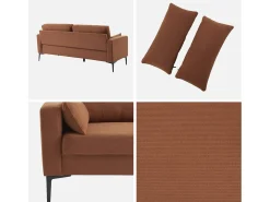 Sofá de pana con patas de metal de 3 plazas terracotta