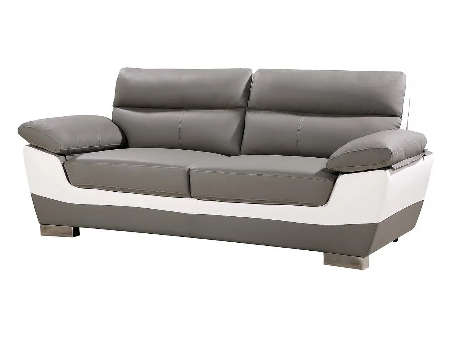 Sofá de piel reconstituido / PVC Dallas - 3 plazas Gris/Blanco