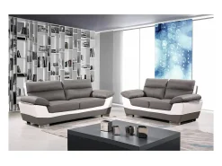 Sofá de piel reconstituido / PVC Dallas - 3 plazas Gris/Blanco