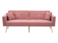 Sofá de salón, sofá de dos plazas de felpa rosa con respaldo acolchado ajustable y patas doradas