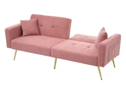 Sofá de salón, sofá de dos plazas de felpa rosa con respaldo acolchado ajustable y patas doradas
