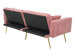Sofá de salón, sofá de dos plazas de felpa rosa con respaldo acolchado ajustable y patas doradas