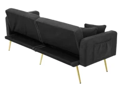 Sofá de salón, sofá de dos plazas de felpa gris oscuro con respaldo acolchado ajustable y patas doradas