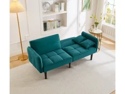 Sofá de salón verde - Sofá con reposabrazos abatibles y 2 cojines - seis patas de madera maciza - para salones y dormitorios