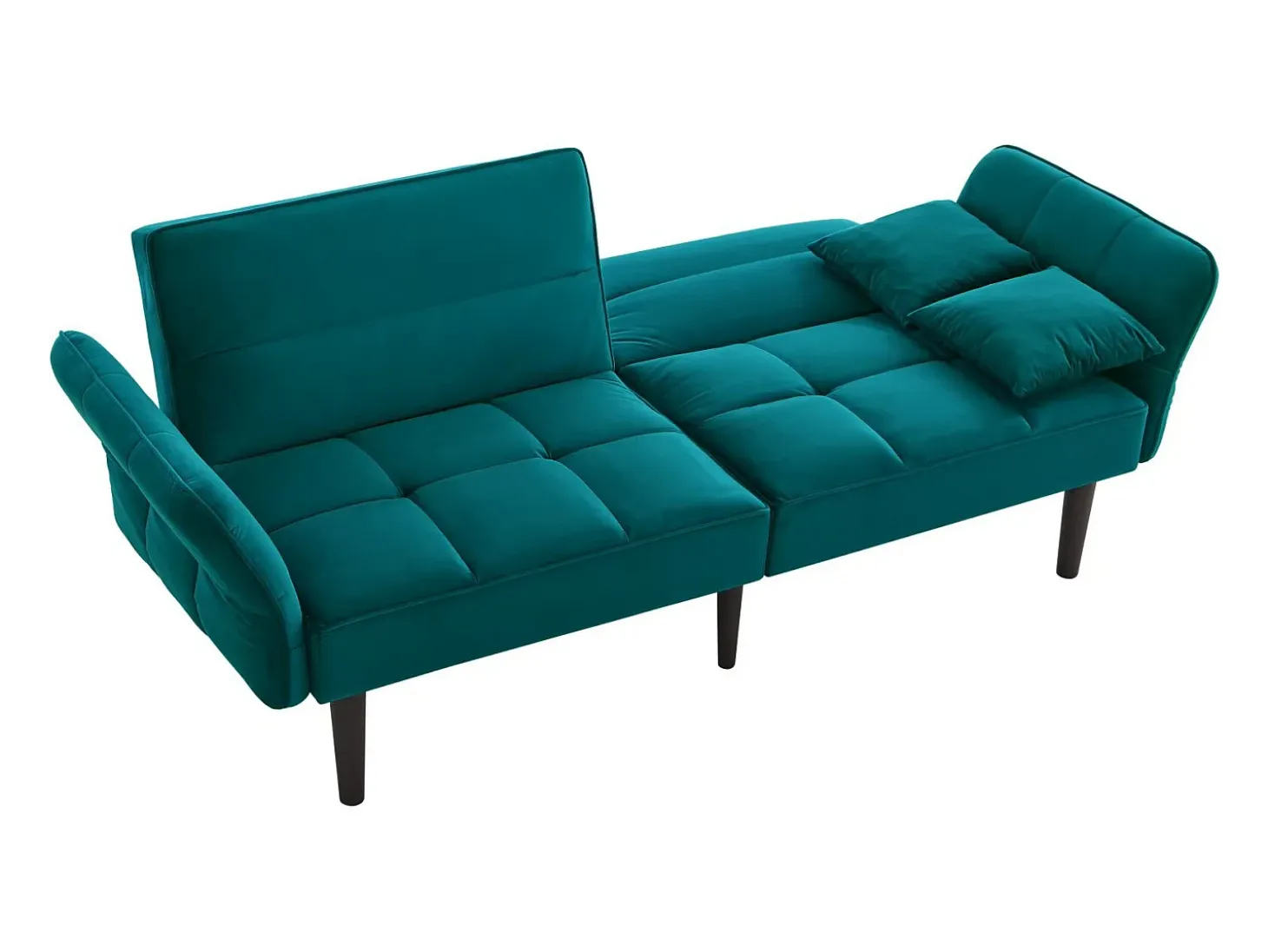 Sofá de salón verde - Sofá con reposabrazos abatibles y 2 cojines - seis patas de madera maciza - para salones y dormitorios