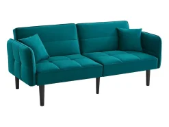 Sofá de salón verde - Sofá con reposabrazos abatibles y 2 cojines - seis patas de madera maciza - para salones y dormitorios
