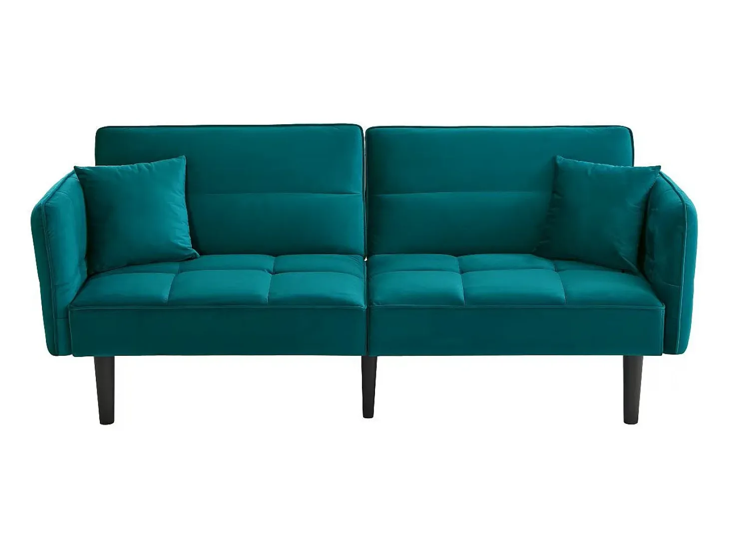 Sofá de salón verde - Sofá con reposabrazos abatibles y 2 cojines - seis patas de madera maciza - para salones y dormitorios