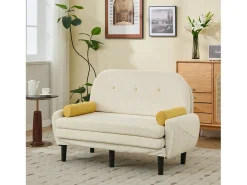 Sofá doble de pana, sillón relax con espacio de almacenamiento, color marfil