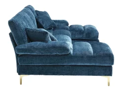 Sofá en forma de U de chenilla azul, tapizado con cojines y cojines decorativos - para salón y dormitorio
