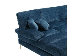 Sofá en forma de U de chenilla azul, tapizado con cojines y cojines decorativos - para salón y dormitorio