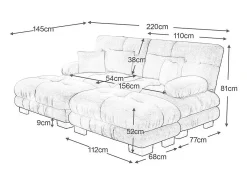 Sofá esquina 2 plazas + 2 poufs - con 4 cojines - tejido felpa rosa - 220x145x81cm