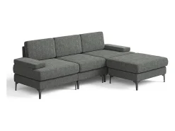 Sofá Esquinero 3 Plazas en Chenilla - con Puff - Carga Máx. 650kg - 244x146x83cm - Gris