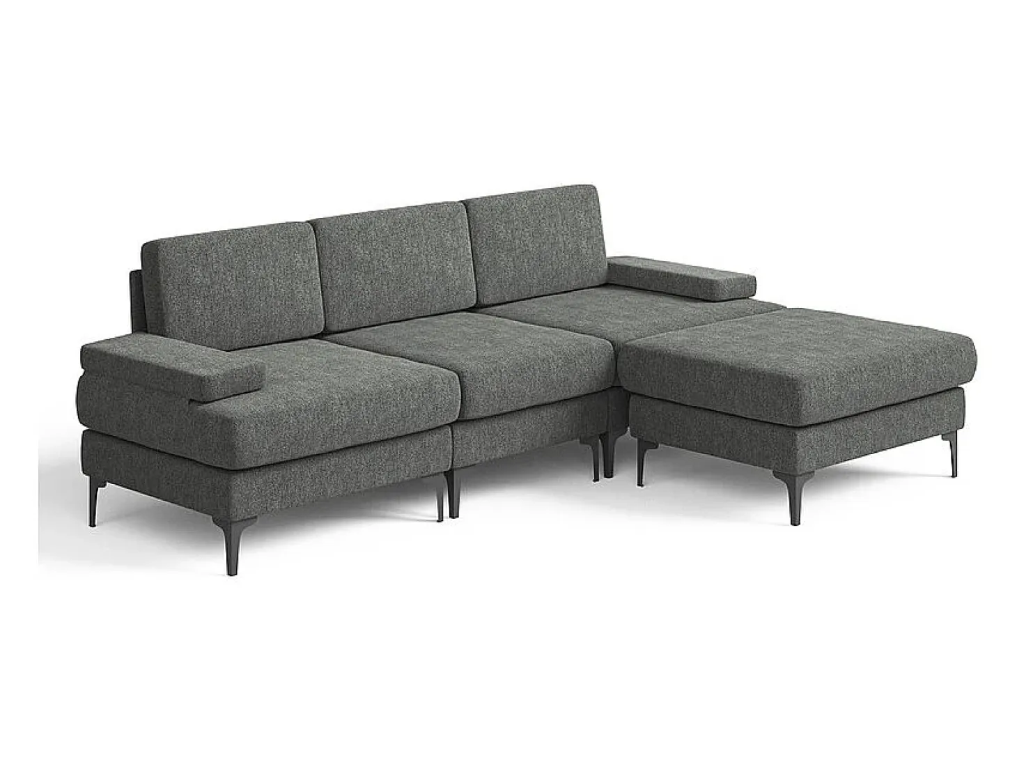 Sofá Esquinero 3 Plazas en Chenilla - con Puff - Carga Máx. 650kg - 244x146x83cm - Gris