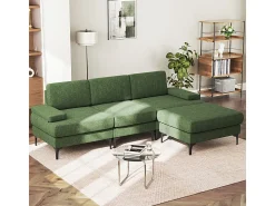 Sofá Esquinero 3 Plazas en Chenilla - con Puff - Carga Máx. 650kg - 244x146x83cm - Verde