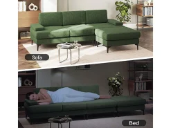 Sofá Esquinero 3 Plazas en Chenilla - con Puff - Carga Máx. 650kg - 244x146x83cm - Verde