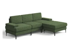 Sofá Esquinero 3 Plazas en Chenilla - con Puff - Carga Máx. 650kg - 244x146x83cm - Verde