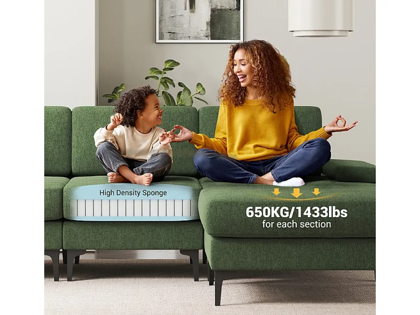 Sofá Esquinero 3 Plazas en Chenilla - con Puff - Carga Máx. 650kg - 244x146x83cm - Verde
